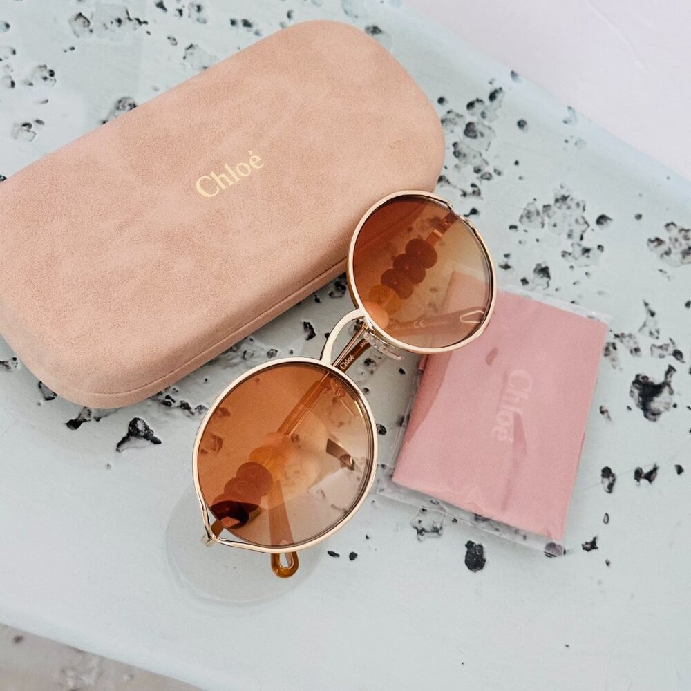 NIC Chloe CE167S 889 Round Gold Sunglasses Gold Mirror Lenses Beaded  UV Italy